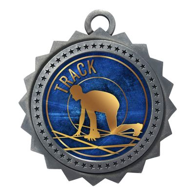 Express Medals Track Silver Medals Trophy Award with Neck Ribbons D03-EG58 - (Pack of 10)