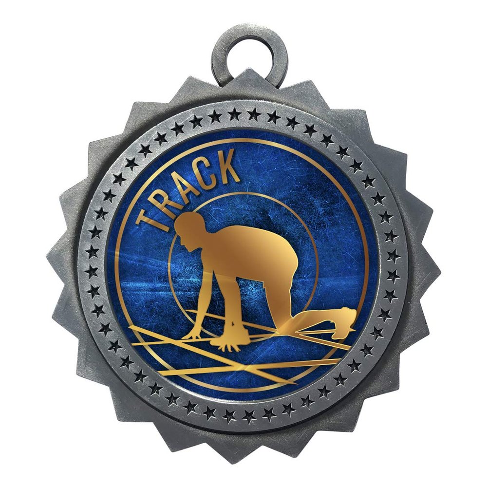 Express Medals Track Silver Medals Trophy Award with Neck Ribbons D03-EG58 - (Pack of 10)