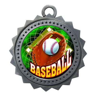 10 PK of Baseball Silver Medals Trophy Award with Neck Ribbons D03-FCL410