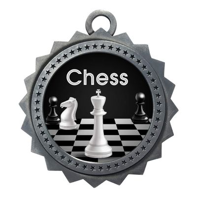 10 PK of Chess Silver Medals Trophy Award with Neck Ribbons D03-EG80