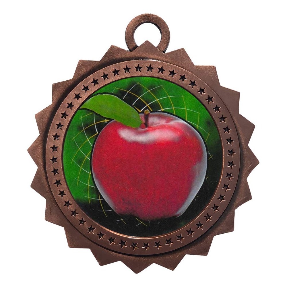 10 PK of Scholastic Apple Bronze Medals Trophy Award with Neck Ribbons D03-FCL403