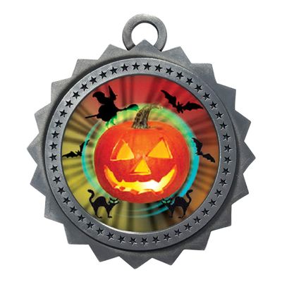 10 PK of Halloween Silver Medals Trophy Award with Neck Ribbons D03-MY478