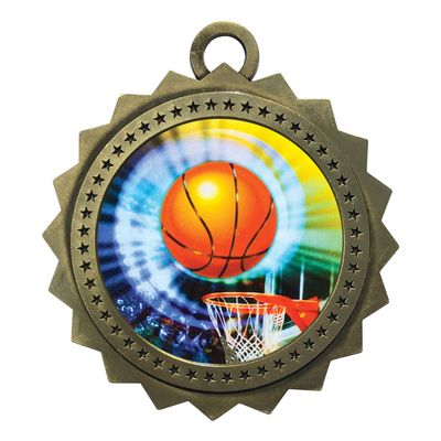 10 PK of Basketball Gold Medals Trophy Award with Neck Ribbons D03-MY406