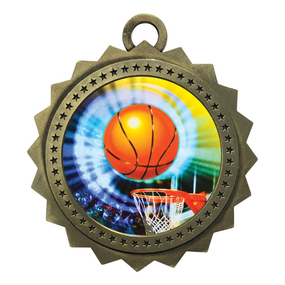 10 PK of Basketball Gold Medals Trophy Award with Neck Ribbons D03-MY406
