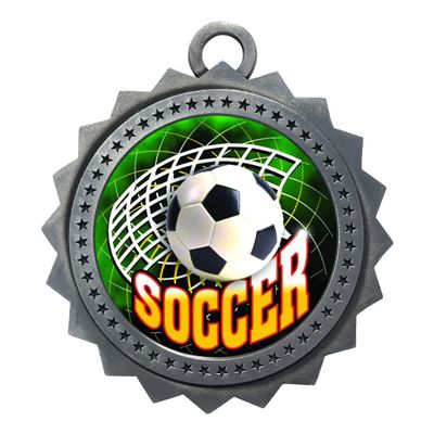 10 PK of Soccer Silver Medals Trophy Award with Neck Ribbons D03-FCL543