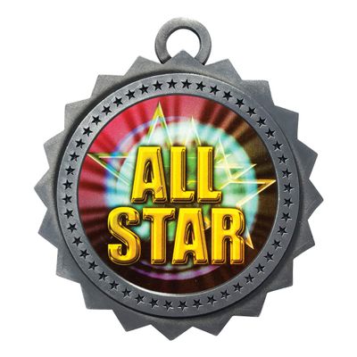 10 PK of All Star Silver Medals Trophy Award with Neck Ribbons D03-MY464