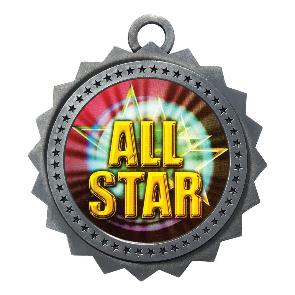 10 PK of All Star Silver Medals Trophy Award with Neck Ribbons D03-MY464