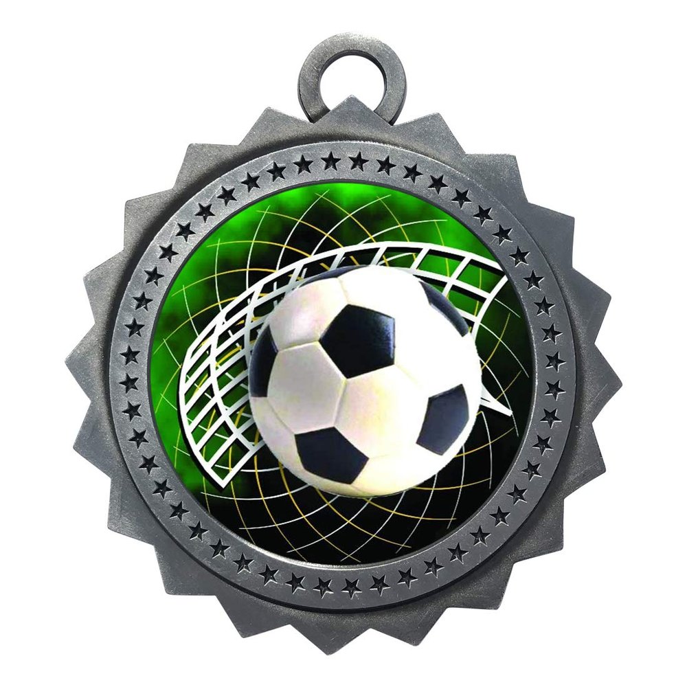 10 PK of Soccer Silver Medals Trophy Award with Neck Ribbons D03-FCL542