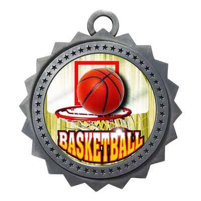 10 PK of Basketball Silver Medals Trophy Award with Neck Ribbons D03-FCL412
