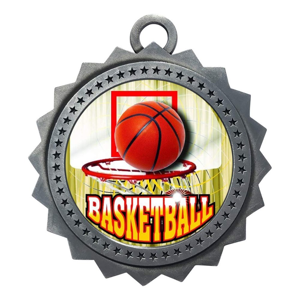 10 PK of Basketball Silver Medals Trophy Award with Neck Ribbons D03-FCL412