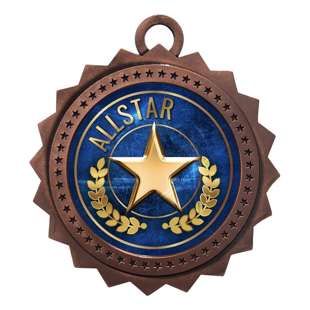 10 PK of Allstar Bronze Medals Trophy Award with Neck Ribbons D03-EG4