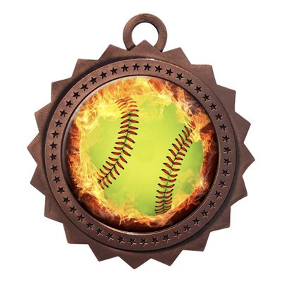 10 PK of Flame Softball Bronze Medals Trophy Award with Neck Ribbons D03-EMFCL805
