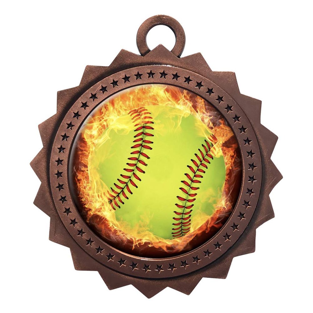 10 PK of Flame Softball Bronze Medals Trophy Award with Neck Ribbons D03-EMFCL805