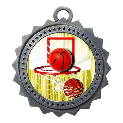10 PK of Basketball Silver Medals Trophy Award with Neck Ribbons D03-FCL411