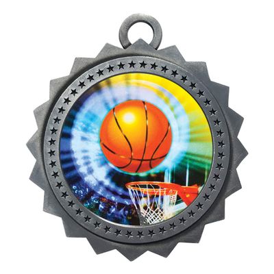 10 PK of Basketball Silver Medals Trophy Award with Neck Ribbons D03-MY406