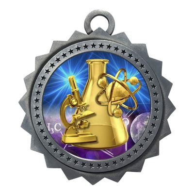 10 PK of Science Fair Silver Medals Trophy Award with Neck Ribbons D03-D79
