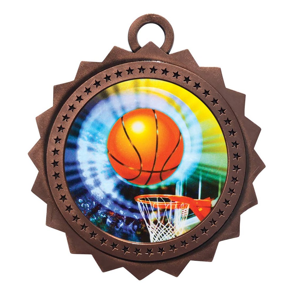 Express Medals Basketball Bronze Medals Trophy Award with Neck Ribbons D03-MY406 (Pack of 10)