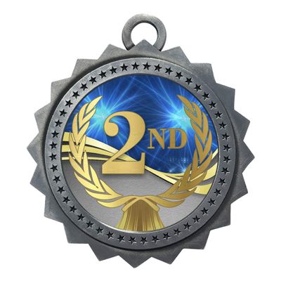 10 PK of 2nd Place Silver Medals Trophy Award with Neck Ribbons D03-D02
