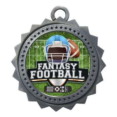 10 PK of Fantasy Football Silver Medals Trophy Award with Neck Ribbons D03-EG100