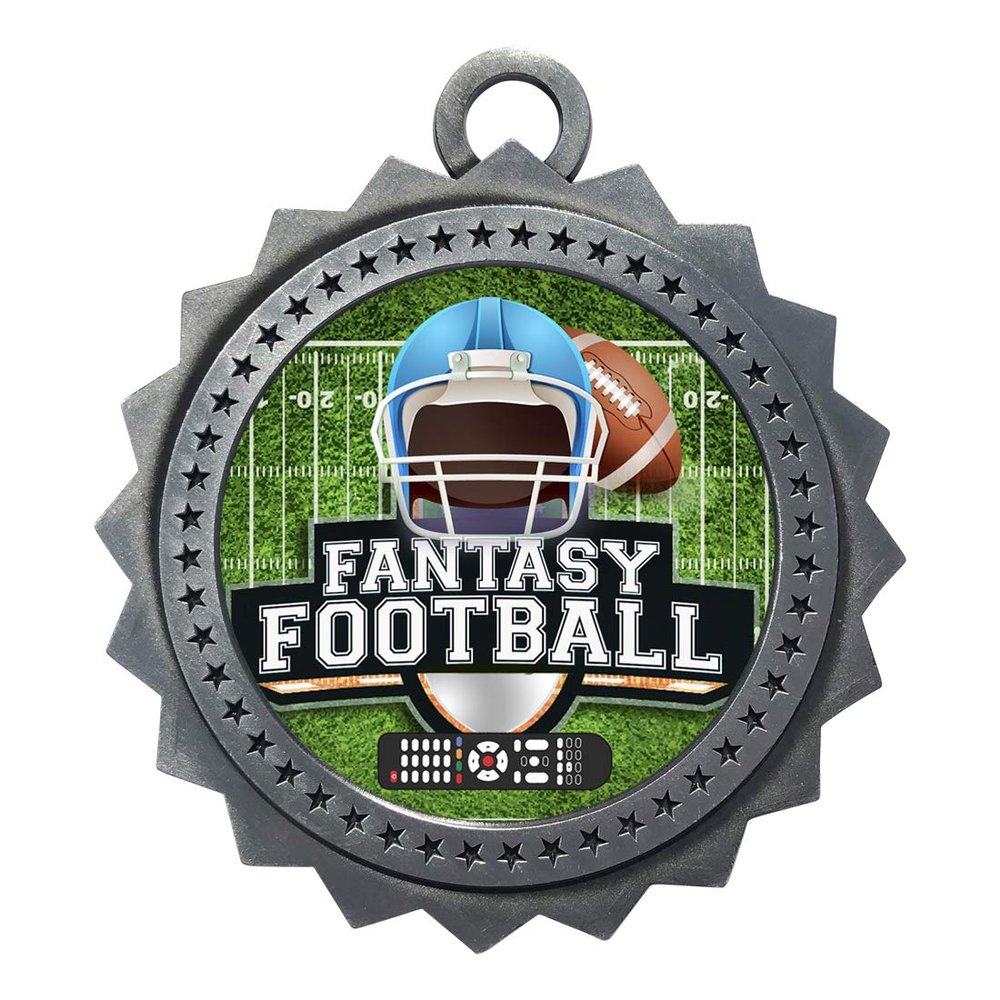10 PK of Fantasy Football Silver Medals Trophy Award with Neck Ribbons D03-EG100