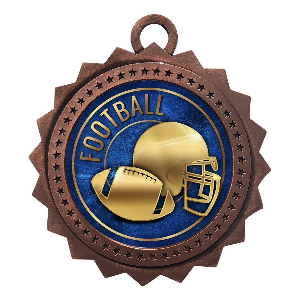 10 PK of Football Bronze Medals Trophy Award with Neck Ribbons D03-EG28