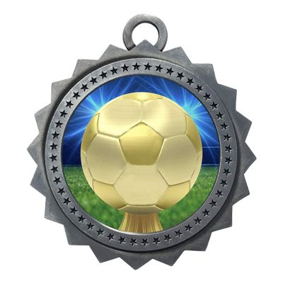 10 PK of Soccer Silver Medals Trophy Award with Neck Ribbons D03-D30
