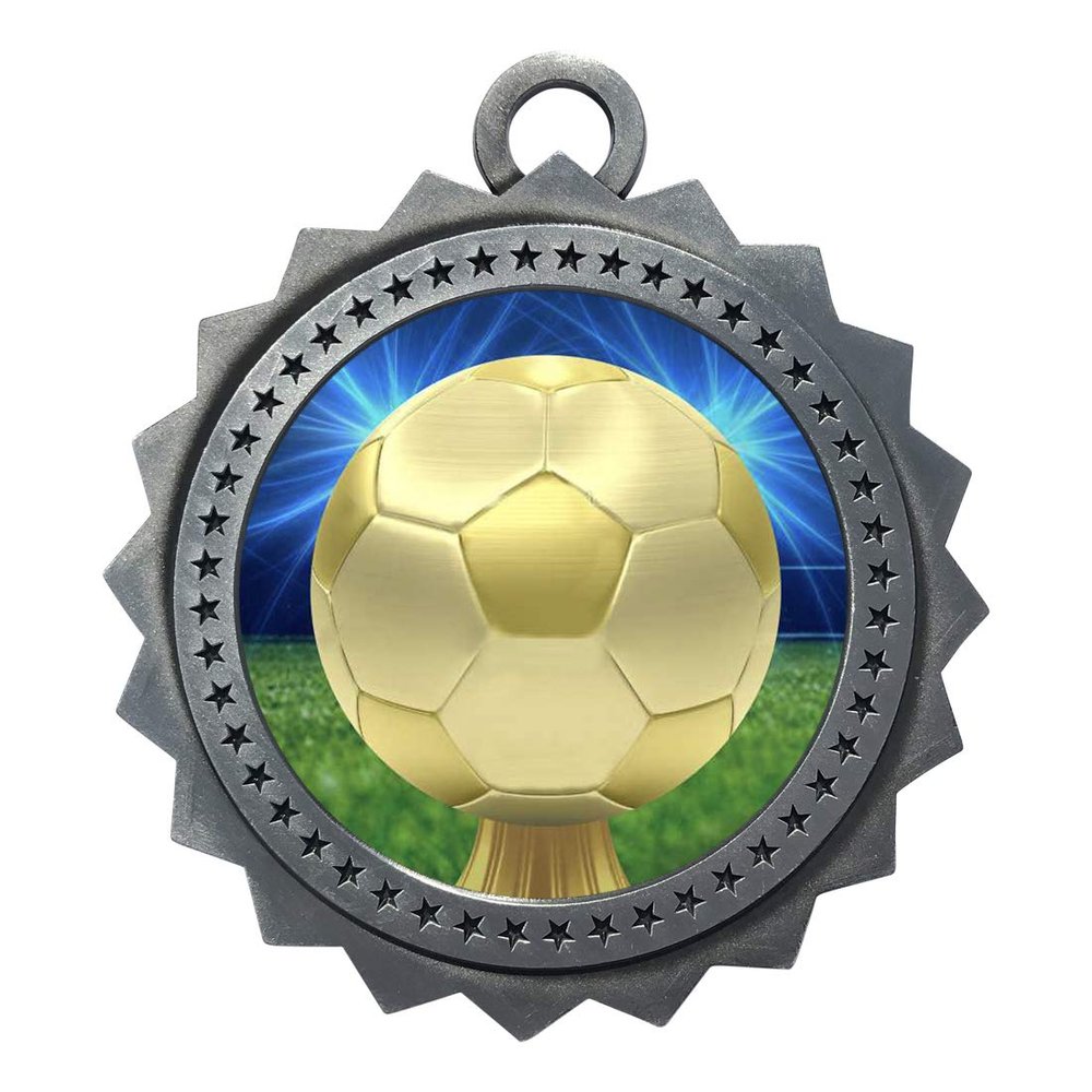 10 PK of Soccer Silver Medals Trophy Award with Neck Ribbons D03-D30