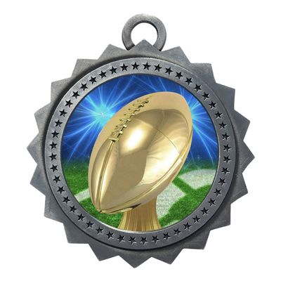 10 PK of Football Silver Medals Trophy Award with Neck Ribbons D03-D20