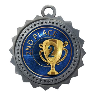 10 PK of 2nd Place Silver Medals Trophy Award with Neck Ribbons D03-EG2