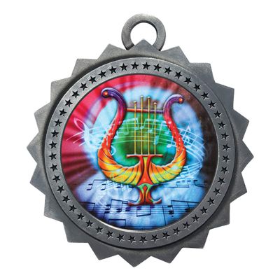 10 PK of Music Silver Medals Trophy Award with Neck Ribbons D03-MY434
