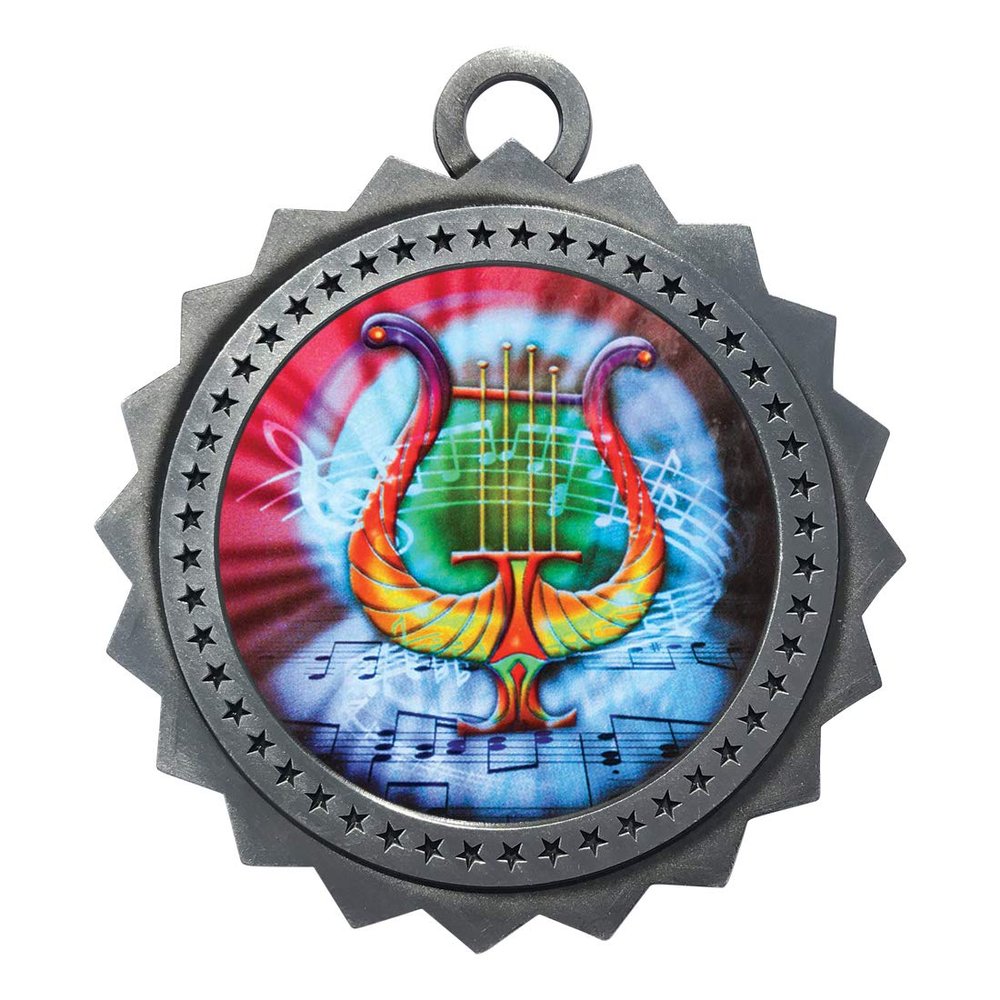 10 PK of Music Silver Medals Trophy Award with Neck Ribbons D03-MY434