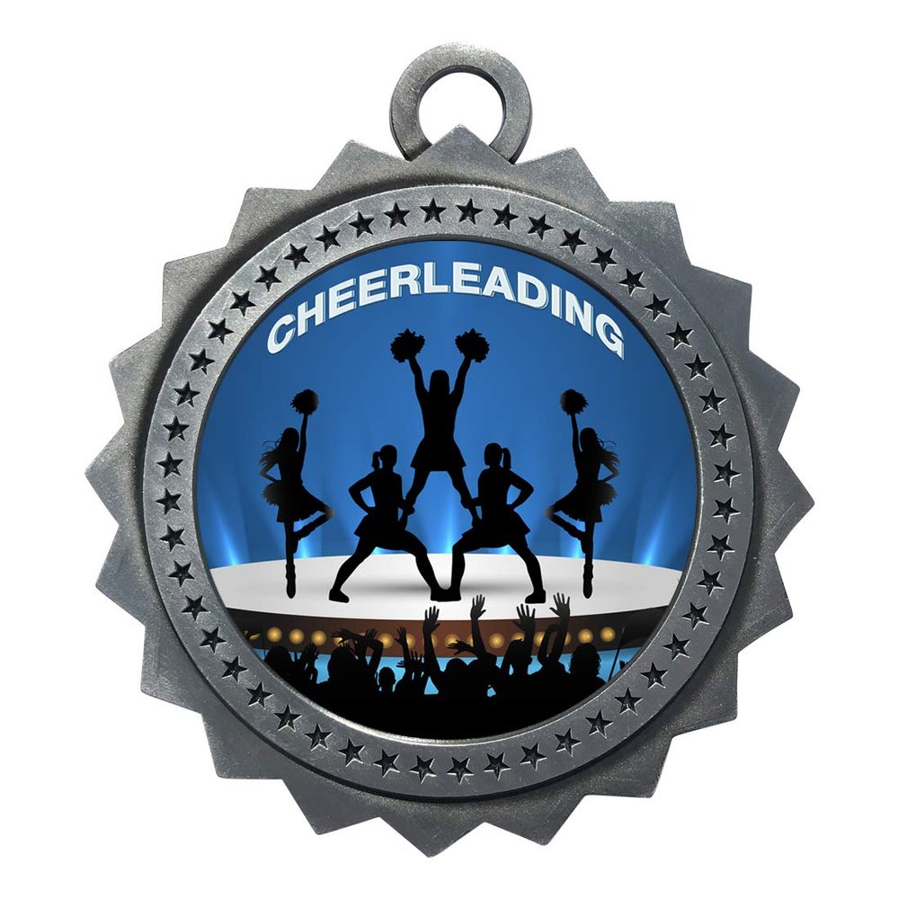 10 PK of Cheerleading Silver Medals Trophy Award with Neck Ribbons D03-EG70