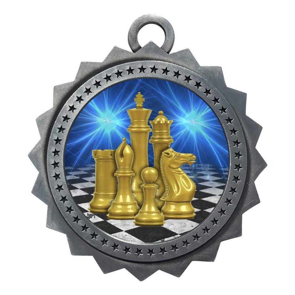 10 PK of Chess Silver Medals Trophy Award with Neck Ribbons D03-D17
