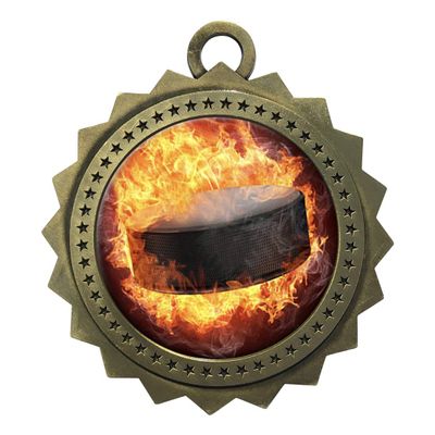 10 PK of Flame Hockey Gold Medals Trophy Award with Neck Ribbons D03-EMFCL800