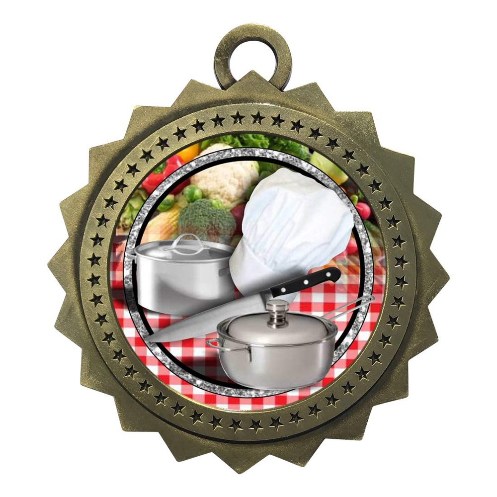 10 PK of Chef Cooking Gold Medals Trophy Award with Neck Ribbons D03-FCL453