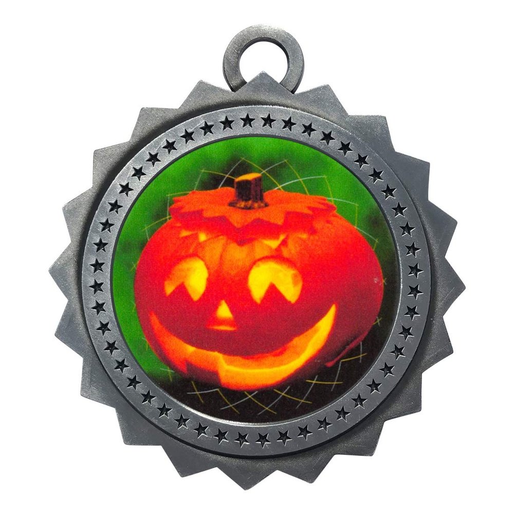 10 PK of Halloween Silver Medals Trophy Award with Neck Ribbons D03-FCL493