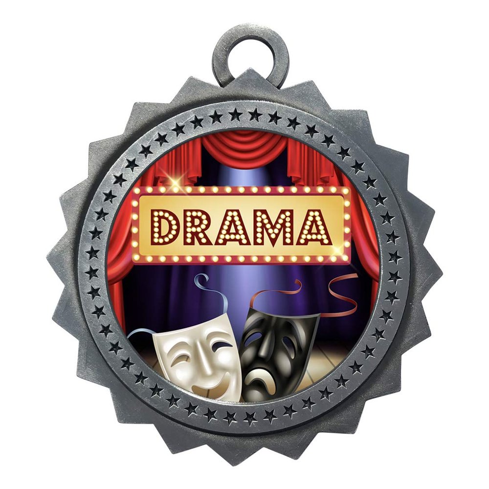 10 PK of Drama Silver Medals Trophy Award with Neck Ribbons D03-EG90