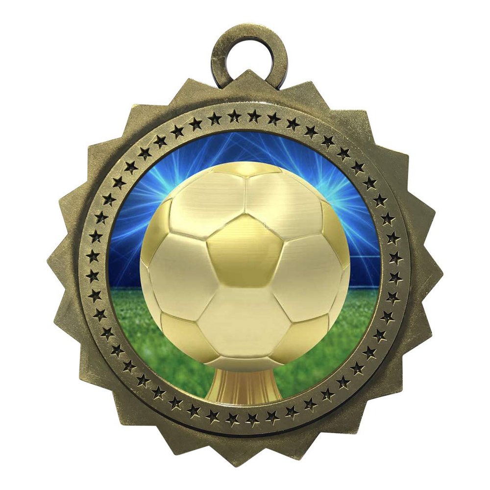 10 PK of Soccer Gold Medals Trophy Award with Neck Ribbons D03-D30