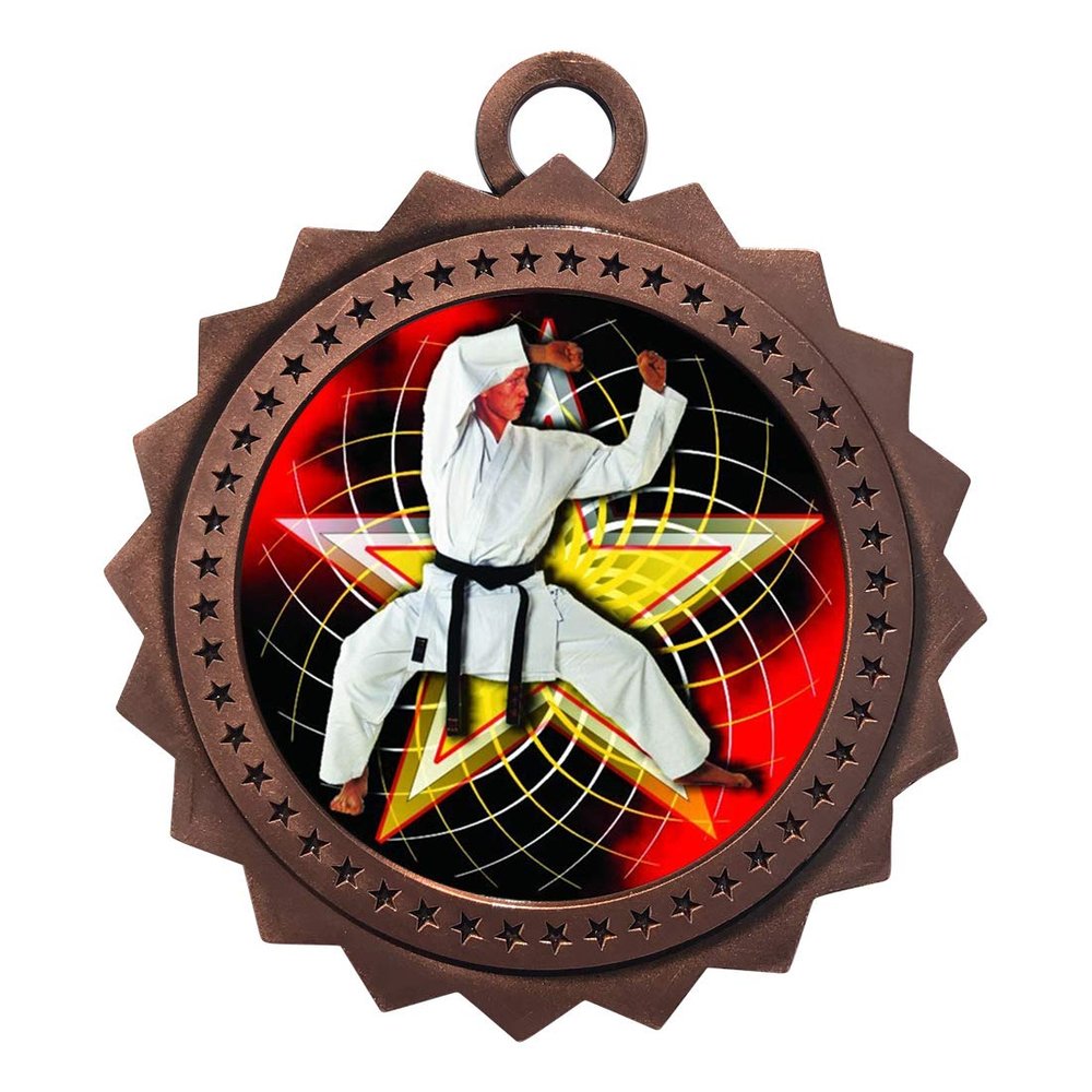 10 PK of Martial Arts Karate Bronze Medals Trophy Award with Neck Ribbons D03-FCL502