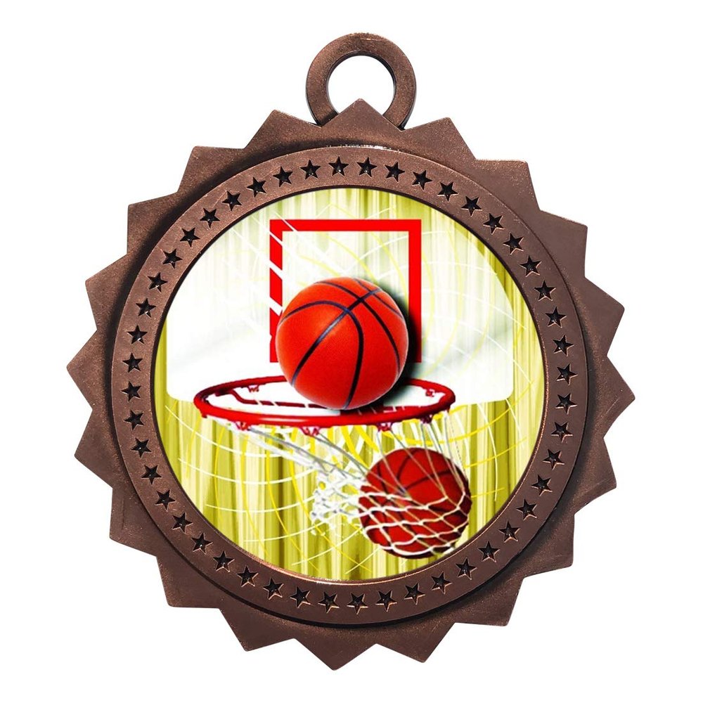 10 PK of Basketball Bronze Medals Trophy Award with Neck Ribbons D03-FCL411