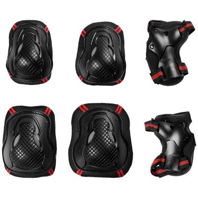 Alvivi #S-L 6Pcs Adult/Child Sports Protective Gear Set Knee Pads Elbow Pads Wrist Guards for Inline Roller Scooter Roller Skates Black&Red 5.9''/15cm