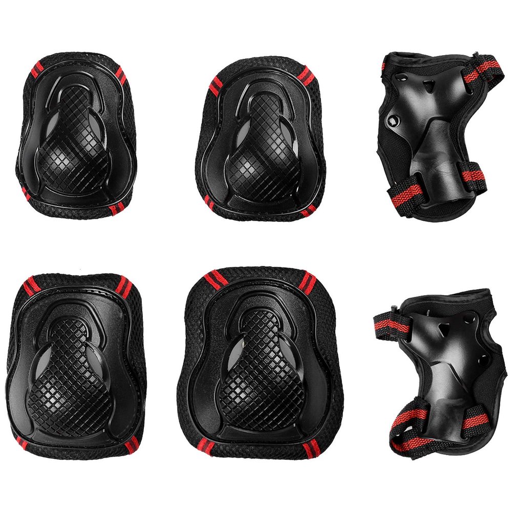 Alvivi #S-L 6Pcs Adult/Child Sports Protective Gear Set Knee Pads Elbow Pads Wrist Guards for Inline Roller Scooter Roller Skates Black&Red 5.9''/15cm