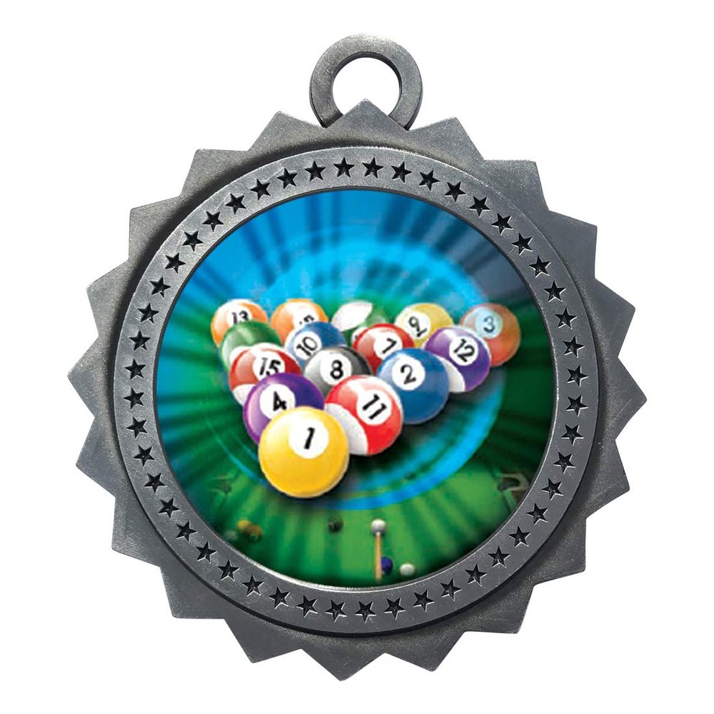 10 PK of Billiards Silver Medals Trophy Award with Neck Ribbons D03-MY409