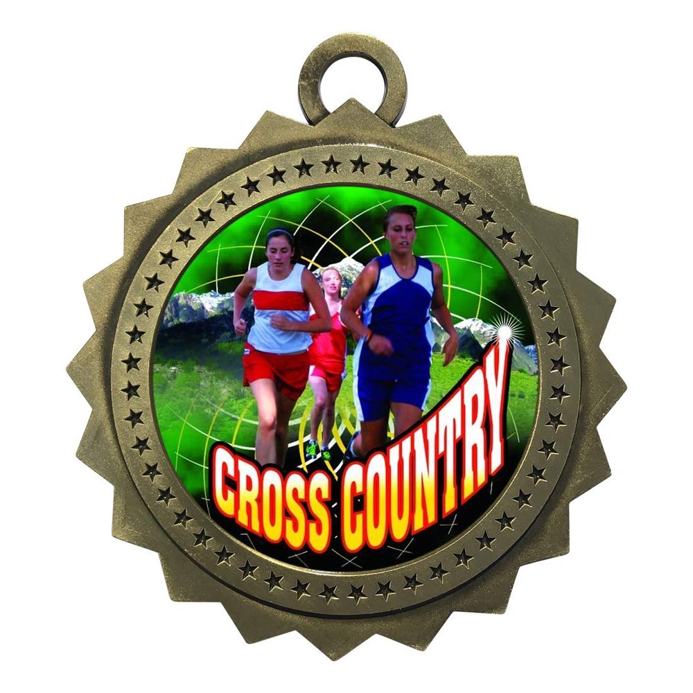 10 PK of Female Cross Country Gold Medals Trophy Award with Neck Ribbons D03-FCL445