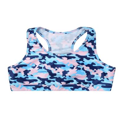 renvena Girls Printed Sports Crop Top Back Straps Crisscross Gym Tank Top Yoga Dance Camisole Casual T-Shirt Camouflage Blue 4
