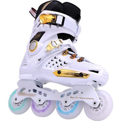 Inline Skates Soft Leather High-top Roller Skates, Four-Wheel Roller Blades, Outdoor Inline Skates, Shiny Racing Skates for Women, for Girl Boy (Color : White+Gold, Size : US-6)