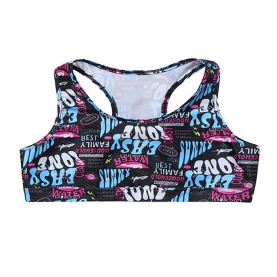 renvena Girls Printed Sports Crop Top Back Straps Crisscross Gym Tank Top Yoga Dance Camisole Casual T-Shirt Black 4