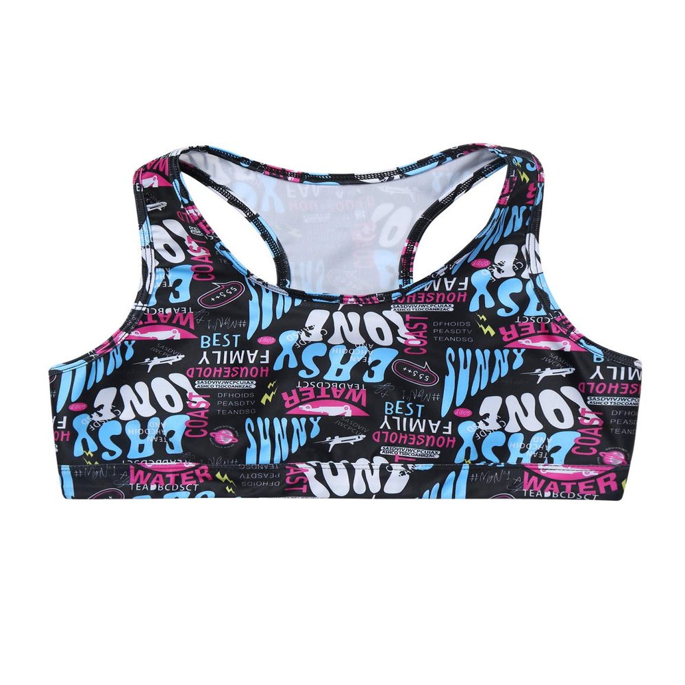 renvena Girls Printed Sports Crop Top Back Straps Crisscross Gym Tank Top Yoga Dance Camisole Casual T-Shirt Black 4