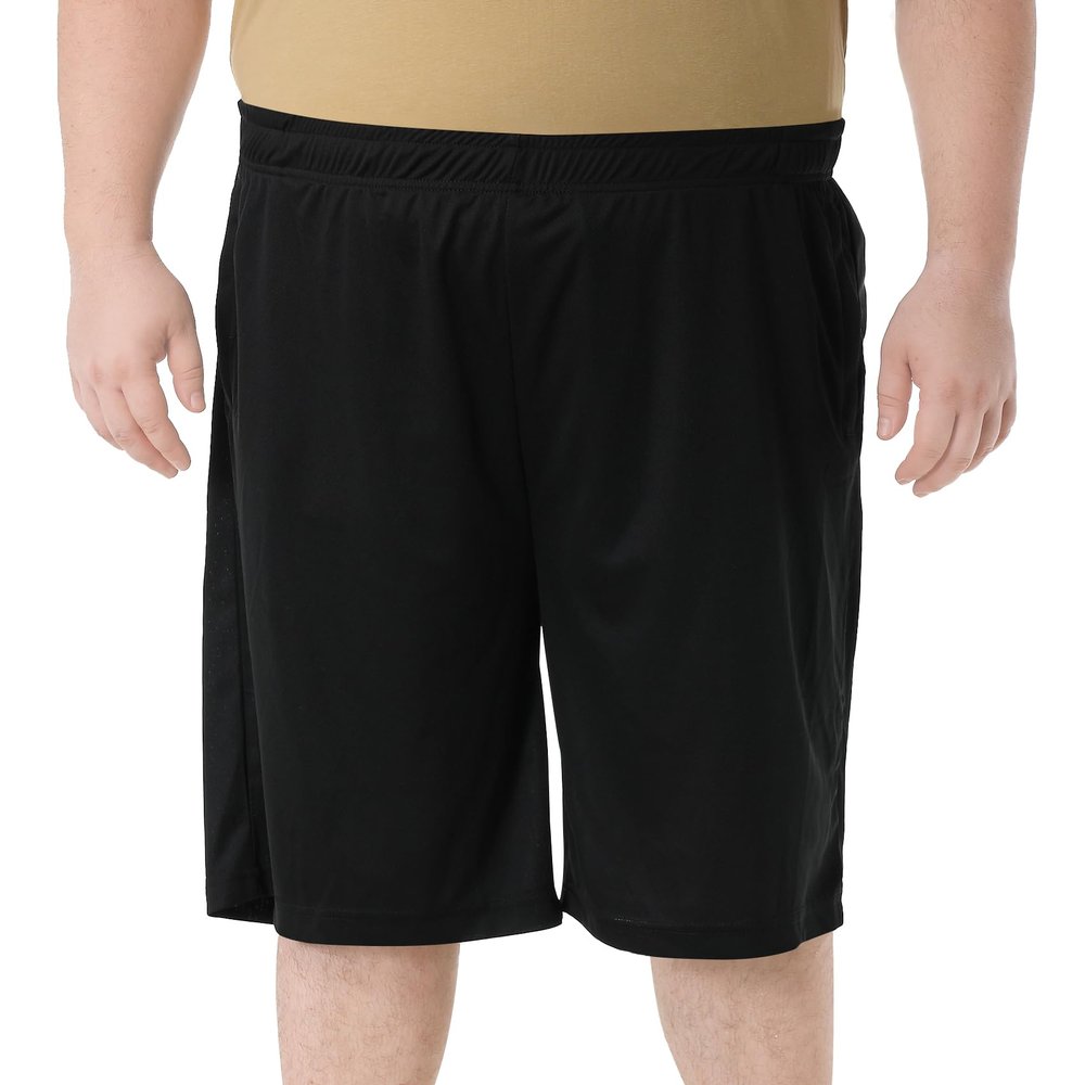 Big and Tall Shorts for Men Basketball Shorts Athletic Lightweight Dry-Fit Training Workout Shorts Zipper Pockets Black