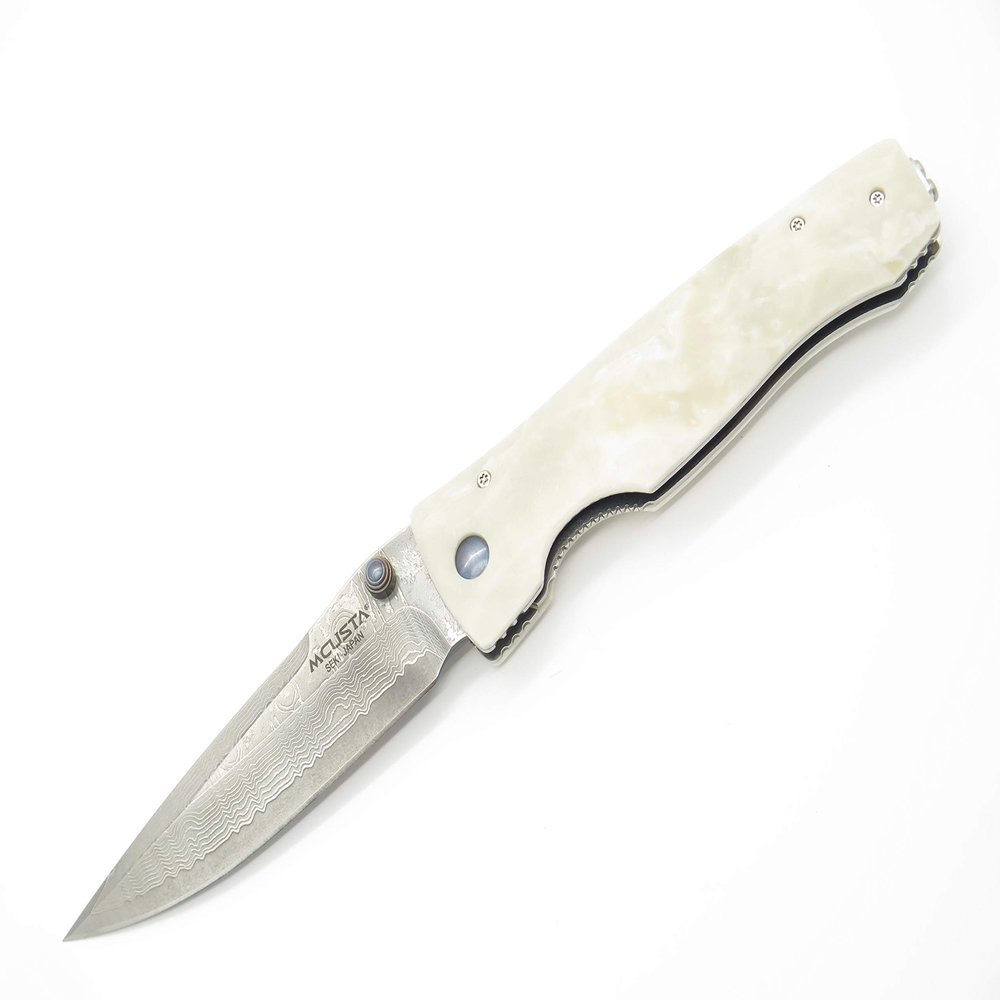 Mcusta Seki Japan Tactility Elite MC-126D White Corian Damascus Folding Pocket Knife